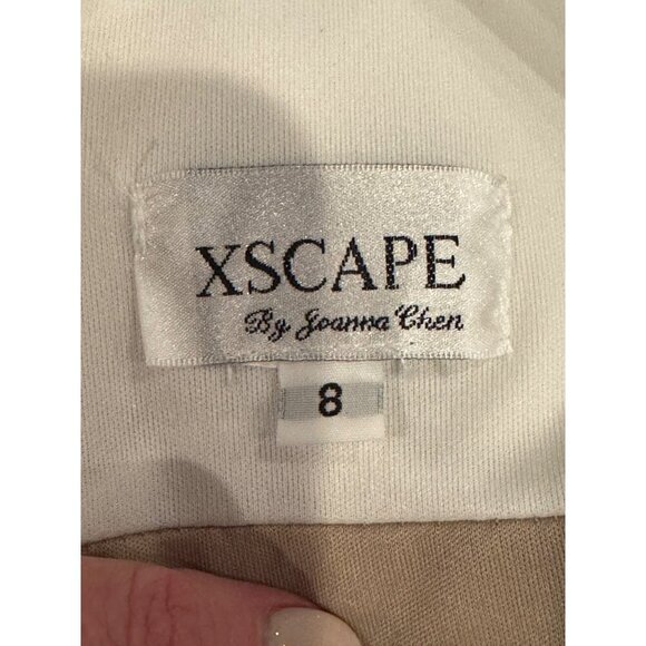 Xscape Dress Women 8‎ Ivory Tan Sweetheart Neck Ruched Mini Party Cocktail - Picture 8 of 10